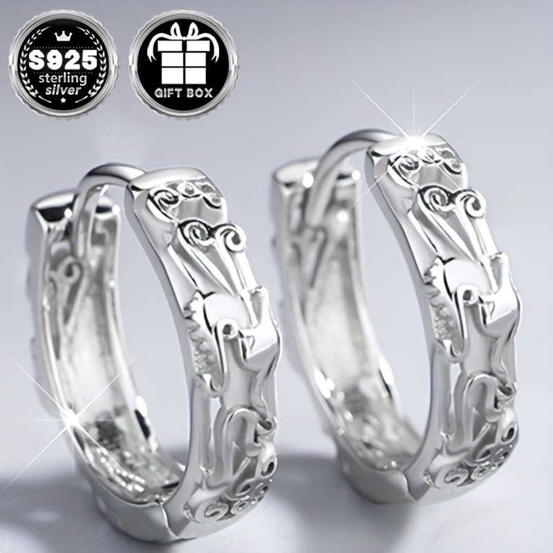 Sterling Silver Dragon Ear Studs with Chinese Totem Decorations